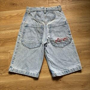 JNCO 90s Embroidered Low Down Jorts Kids Size 12 Light Blue Baggy Skater Shorts